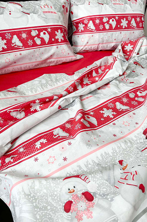 Комплект постільної білизни (євро) Mazani Сніговичок (red)