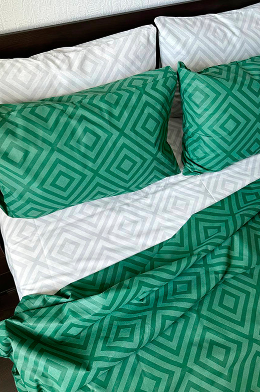 Комплект постільної білизни (сімейний) Mazani Ромби (green/light grey)