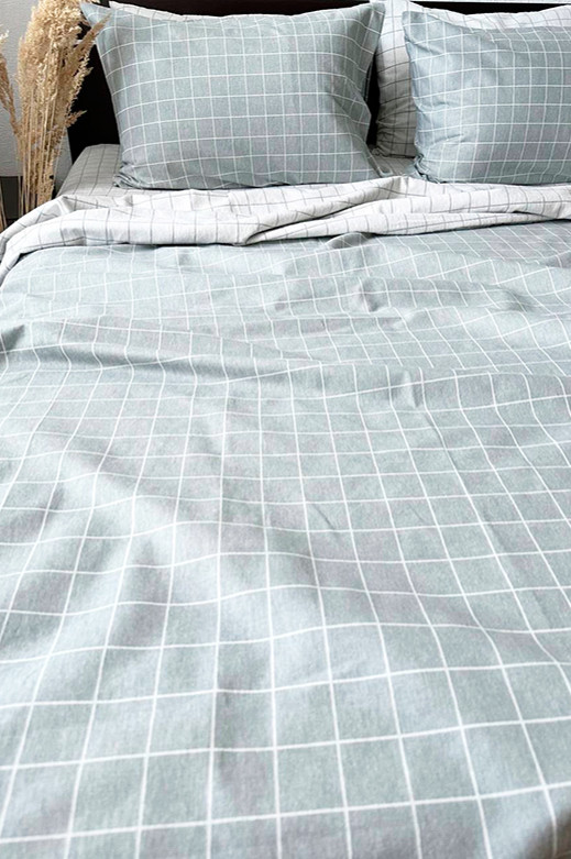 Комплект постільної білизни з фланелю (сімейний) Mazani Клітинка (grey/white) | Mazani - 1
