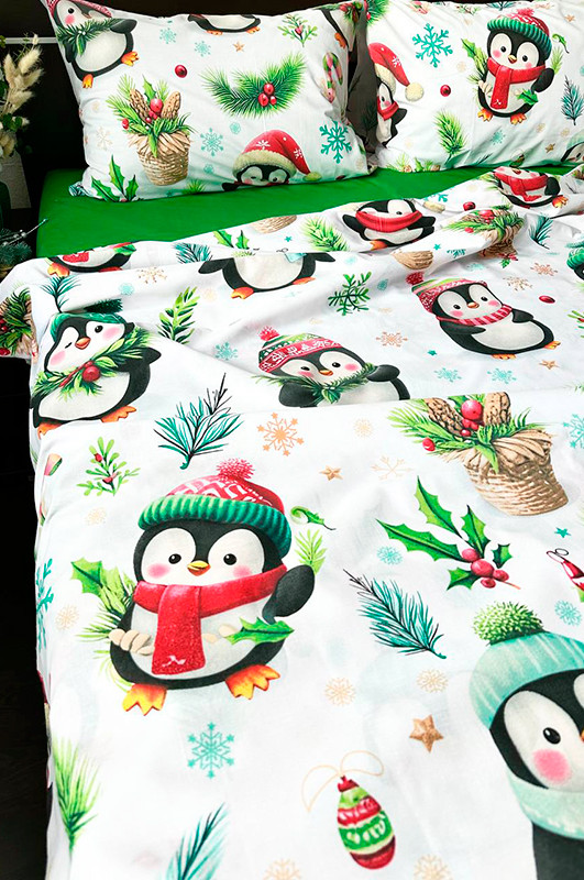 Комплект постільної білизни (сімейний) Mazani Happy penguins (green) | Mazani - 1