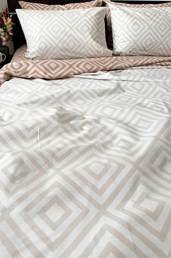 Комплект постільної білизни (двоспальний) Mazani Ромби (brown/beige)