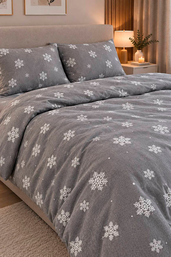 Комплект постільної білизни (півтораспальний) Mazani Сніжинки (grey) (фланель) | Mazani - 1
